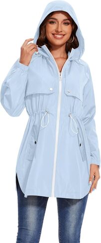 Avoogue Women Waterproof Hiking Raincoat Outdoor Lined Rain Jacket Lightweight Hooded Jackets Trench Coats in Saudi Arabia