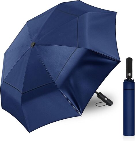 54 Inch Large Compact Golf Umbrella for Rain, Automatic Folding Windproof Double Canopy Vented Black Travel Umbrellas, Waterproof Portable Umbrella in Saudi Arabia