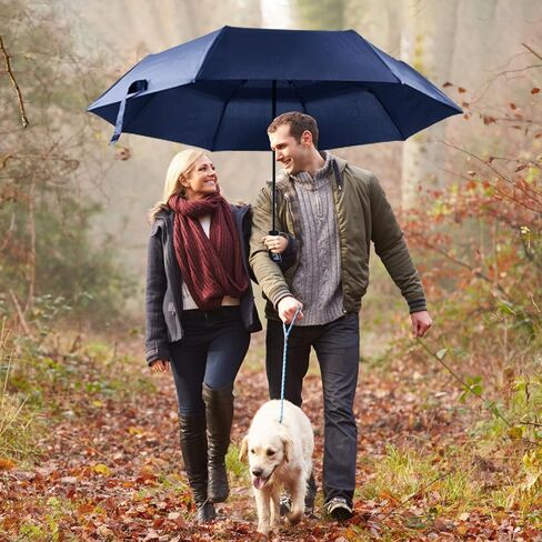 54 Inch Large Compact Golf Umbrella for Rain, Automatic Folding Windproof Double Canopy Vented Black Travel Umbrellas, Waterproof Portable Umbrella in Saudi Arabia
