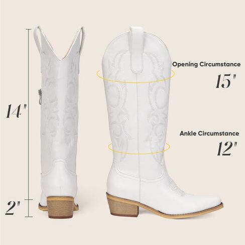 Cowboy Boots for Women Embroidered Cowgirl Boots Keen High Wide Calf Cowboy Boots Women, Side Zipper Chunky Heel Retro Tall Western Boots Country Boots in Saudi Arabia