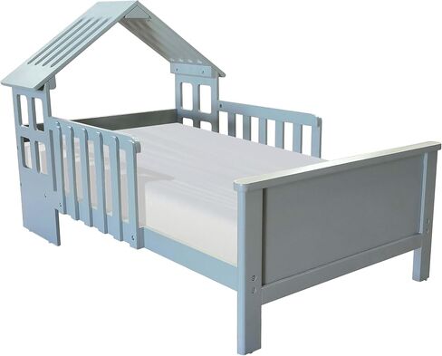 Little Partners Lil' House Kids Bed, Solid Wood Home-Shaped Toddler Bed with Rails, Bed for Kids with Two Safety Guards, Easy Access Low-to-Ground Modern Design (Silver Drop) in Kuwait