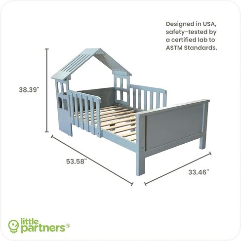Little Partners Lil' House Kids Bed, Solid Wood Home-Shaped Toddler Bed with Rails, Bed for Kids with Two Safety Guards, Easy Access Low-to-Ground Modern Design (Silver Drop) in Kuwait