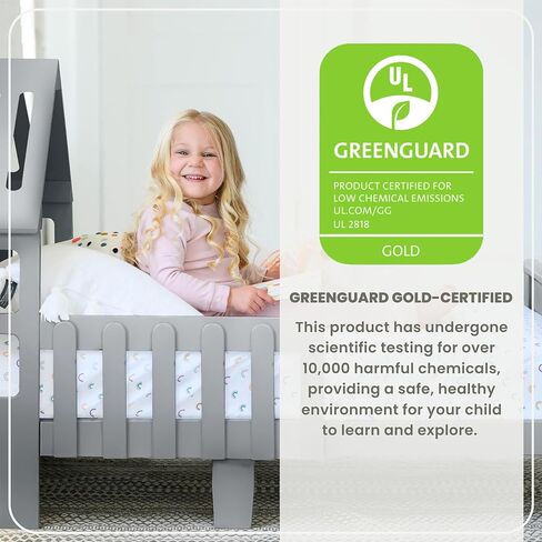 Little Partners Lil' House Kids Bed, Solid Wood Home-Shaped Toddler Bed with Rails, Bed for Kids with Two Safety Guards, Easy Access Low-to-Ground Modern Design (Silver Drop) in Kuwait