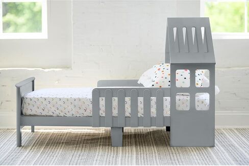 Little Partners Lil' House Kids Bed, Solid Wood Home-Shaped Toddler Bed with Rails, Bed for Kids with Two Safety Guards, Easy Access Low-to-Ground Modern Design (Silver Drop) in Kuwait