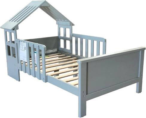 Little Partners Lil' House Kids Bed, Solid Wood Home-Shaped Toddler Bed with Rails, Bed for Kids with Two Safety Guards, Easy Access Low-to-Ground Modern Design (Silver Drop) in Kuwait
