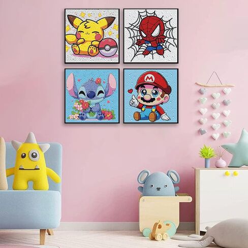4 حزم مجموعات الفن الماسي للأطفال، 5D الكرتون DIY مجموعات الفسيفساء الماسية للمبتدئين، فنون الأطفال والحرف اليدوية للأطفال الذين تتراوح أعمارهم بين 8-12 جولة كاملة جوهرة الفن لديكور المنزل جدار الأطفال الحاضر 6X6 بوصة in Saudi Arabia