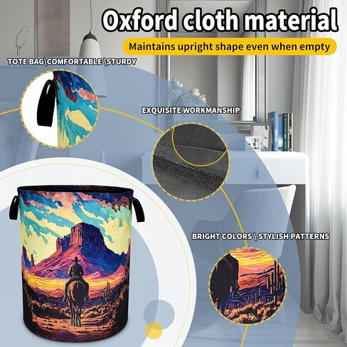 Western Cowboy Laundry Basket Desert Mountains Foldable Oxford Cloth Funny Tote Bag Laundry Hamper Clothes Storage Bucket Toy Organizer For Bathroom/Laundry Storage/Bedroom 18.9x16.5 Inch in Saudi Arabia