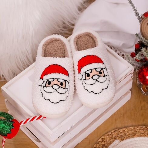 Christmas Slippers Unisex Xmas Elk Shoes Santa Reindeer Cute Cartoon Slippers Memory Foam Soft Plush House Slippers Indoor Outdoor Shoes in Saudi Arabia