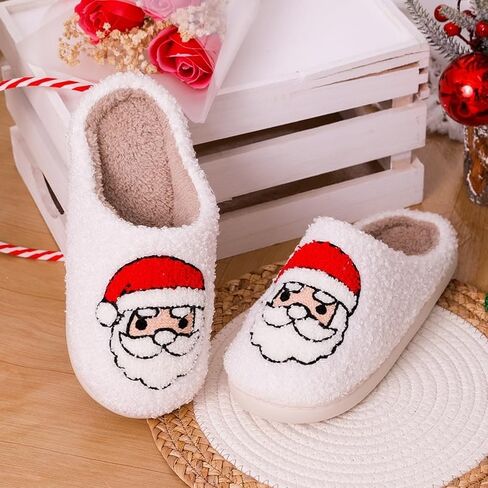 Christmas Slippers Unisex Xmas Elk Shoes Santa Reindeer Cute Cartoon Slippers Memory Foam Soft Plush House Slippers Indoor Outdoor Shoes in Saudi Arabia