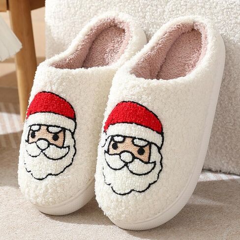Christmas Slippers Unisex Xmas Elk Shoes Santa Reindeer Cute Cartoon Slippers Memory Foam Soft Plush House Slippers Indoor Outdoor Shoes in Saudi Arabia