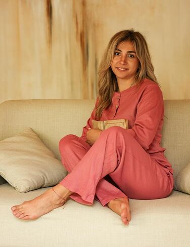 Ekouaer Waffle Knit Pajamas for Women Set Long Sleeve Pants Pj Henley Tops Lounge Sets Comfy Sleepwear with Pockets in Saudi Arabia