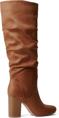 JustFab أحذية طويلة للركبة للنساء بكعب مكتنز وكعب طويل للنساء أحذية طويلة بكعب عالٍ أحذية شتوية أنيقة من جلد الغزال - ليونا in Kuwait