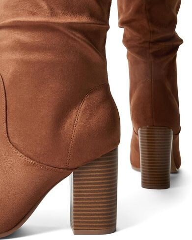 JustFab أحذية طويلة للركبة للنساء بكعب مكتنز وكعب طويل للنساء أحذية طويلة بكعب عالٍ أحذية شتوية أنيقة من جلد الغزال - ليونا in Kuwait