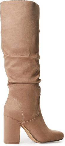 JustFab Knee High Boots Womens Point Toe Chunky Heel Tall Boots for Women High Heel Long Boots Fashion Suede Winter Boots - Leona in Kuwait