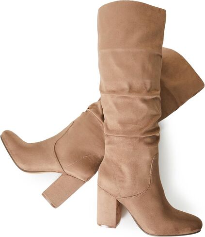 JustFab Knee High Boots Womens Point Toe Chunky Heel Tall Boots for Women High Heel Long Boots Fashion Suede Winter Boots - Leona in Kuwait