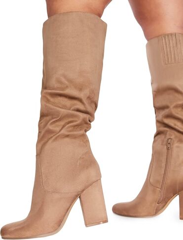JustFab Knee High Boots Womens Point Toe Chunky Heel Tall Boots for Women High Heel Long Boots Fashion Suede Winter Boots - Leona in Kuwait