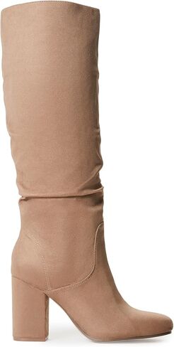 JustFab Knee High Boots Womens Point Toe Chunky Heel Tall Boots for Women High Heel Long Boots Fashion Suede Winter Boots - Leona in Kuwait