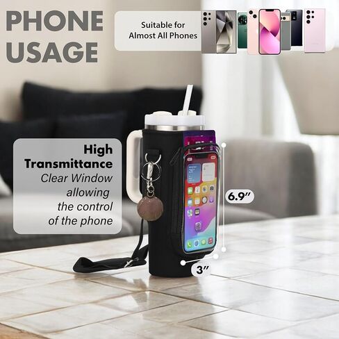 Water Bottle Holder with Strap - Neoprene Sleeve - Adjustable Shoulder and Hand Sling - Crossbody Carrier Bag Hiking Camping Gym - Phone Pocket Glass Straw and Brush - 40 oz Stanley Cup Accessories in Kuwait