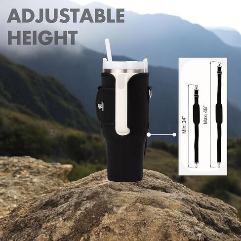 Water Bottle Holder with Strap - Neoprene Sleeve - Adjustable Shoulder and Hand Sling - Crossbody Carrier Bag Hiking Camping Gym - Phone Pocket Glass Straw and Brush - 40 oz Stanley Cup Accessories in Kuwait