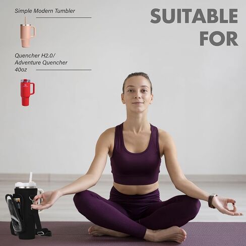 Water Bottle Holder with Strap - Neoprene Sleeve - Adjustable Shoulder and Hand Sling - Crossbody Carrier Bag Hiking Camping Gym - Phone Pocket Glass Straw and Brush - 40 oz Stanley Cup Accessories in Kuwait