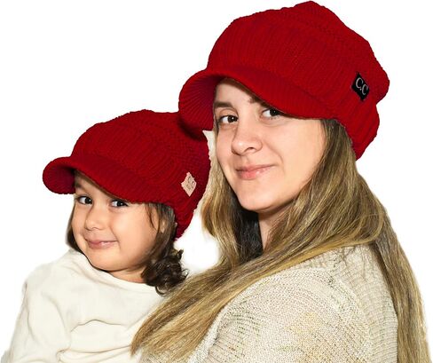 C.C Mommy and Me Beanies Women Kids Toddler Infant Mom and Baby Matching Christmas Outfits Winter Visor Brim in Saudi Arabia