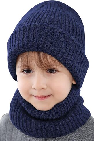 مجموعة وشاح قبعة الشتاء للأطفال الرضع الصغار وشاح صغير دافئ مع بطانة من الصوف للأولاد والبنات in Kuwait