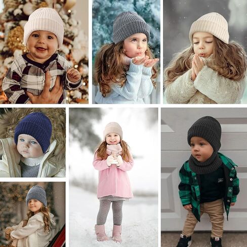 مجموعة وشاح قبعة الشتاء للأطفال الرضع الصغار وشاح صغير دافئ مع بطانة من الصوف للأولاد والبنات in Kuwait