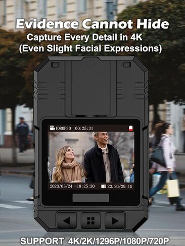 SPIKECAM 4K Body Camera with Audio Recording Wearable, 160° Wide Angle Bodycam with Dual Microphone, Personal Body Cam for Civilians, Police, Security, Law Enforcement, Safty, Runners, Travel 128GB in Kuwait