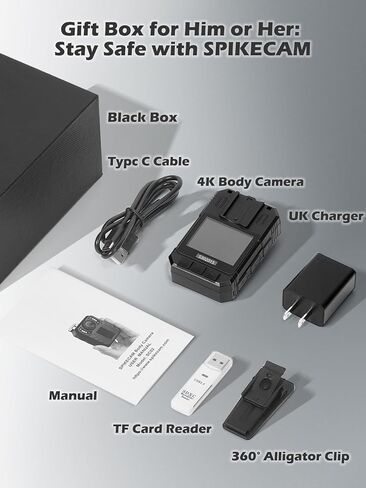 SPIKECAM 4K Body Camera with Audio Recording Wearable, 160° Wide Angle Bodycam with Dual Microphone, Personal Body Cam for Civilians, Police, Security, Law Enforcement, Safty, Runners, Travel 128GB in Kuwait