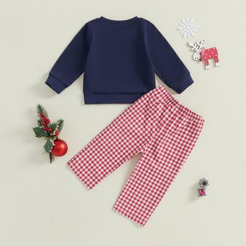 Toddler Baby Boys Christmas Outfits Santa Truck Print Long Sleeve Sweatshirts Plaid Long Pants 2Pcs Fall Clothes in Saudi Arabia