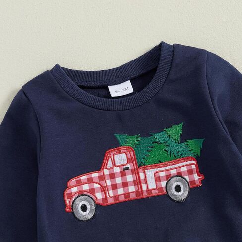 Toddler Baby Boys Christmas Outfits Santa Truck Print Long Sleeve Sweatshirts Plaid Long Pants 2Pcs Fall Clothes in Saudi Arabia