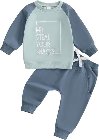 Toddler Baby Boy Clothes Letter Print Long Sleeve Sweatshirt Pullover Tops and Jogger Pants Cute Fall Winter Outfit in Kuwait