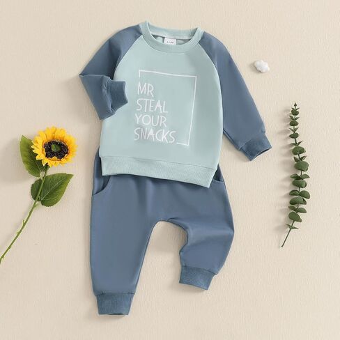 Toddler Baby Boy Clothes Letter Print Long Sleeve Sweatshirt Pullover Tops and Jogger Pants Cute Fall Winter Outfit in Kuwait