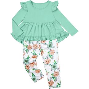 Toddler Baby Girl Clothes Long Sleeve Ruffle Dress Top Shirt Floral Pants Little Girls Fall Winter Outfits