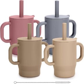 Straw Sippy Cups,6 oz 4 Pack Baby Straw Cup Unbreakable,Silicone Training Cup with Handle Baby Water Bottles for Infants Toddlers 6-12 Months 1 Year+
