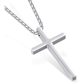 Cross Necklace for Men and Women, Sturdy Stainless Steel Chain with Shiny Cross Pendant, Classic Simple Sliver Cross Necklace for Men