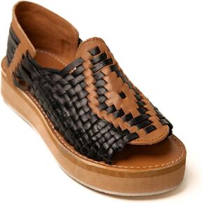 Mexico en la Piel Handcrafted Leather Sandals for Women - Black and Tan Open Toe, Lightweight EVA Sole, 1.5 Inch Heel