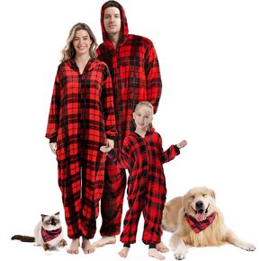 GARRULO Family Christmas Pajamas Matching Set,2023 One-Piece Buffalo Plaid Flannel Navideñas Familiares Pjs(Men XX-Large)