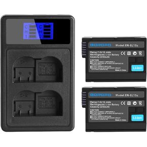 2 Pack of EN-EL15C Batteries and Charger for Nikon Z5, Z6, Z6 II, Z7, Z7II, Z8, D780, D850, D500, D600, D610, D750, D800, D810, D7100, D7200 D7500 Cameras