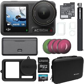 DJI Osmo Action 4 Camera Adventure Combo with 4 Pack ND Filter Set, 128GB SD Memory Card, Carrying Case, Glass Screen Protectors, and Protective Camera Lens Silicone Case Bundle