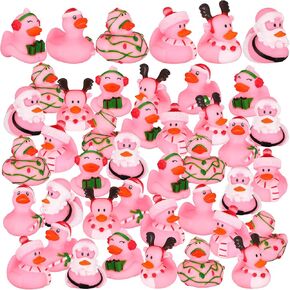 Honoson 36 Pcs Christmas Pink Rubber Ducks Bath Toy Rubber Duck Bulk Mini Ducks for Birthday Gifts Shower Party Favors Activity Birthday Decoration Rewards
