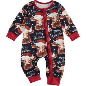 FIOMVA My First Christmas Baby Boy Girl Outfit Newborn Highland Cow Romper Infant Jumpsuit Western Fall Winter Clothes