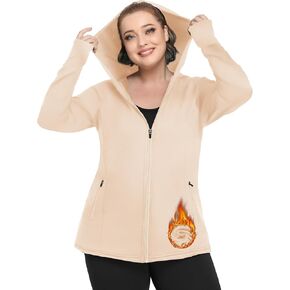 FOREYOND Plus Size Fleece Lined Jackets for Women Thermal Hoodies Full Zip Up Workout Athletic Jackets with Thumb Holes