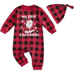 My First Christmas Baby Boy Outfit Newborn Romper Infant Girl Santa Plaid Jumpsuit Toddler Fall Winter Clothes