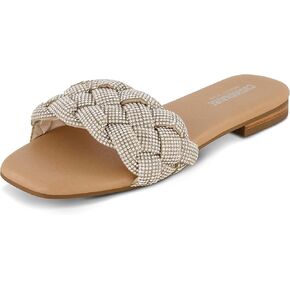 CUSHIONAIRE Women's Fisk woven rhinestone slide sandal +Memory Foam, Wide Widths Available