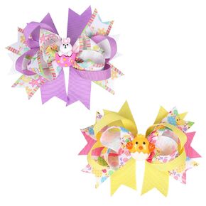 Easter Day Hair Bow Clips Bunny Grosgrain Ribbon Alligator Clip Yellow Purple Hair Barrette Hairpin Set with Bunny Rabbit Chick Easter Egg Hair Accessories Toddler Bow Clips Easter Gift Decoration