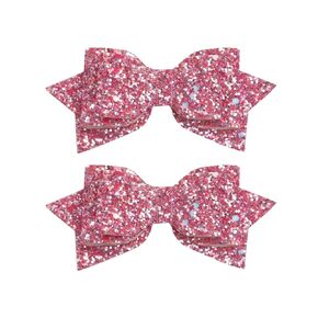2 Pcs Glitter Pink Hair Bows, Pink Bows For Hair 4 Inch Bows For Girls Hair Sequins Bows Hair Barrettes Birthday Bows For Girls Hair Glitter Bows Hair Accessories