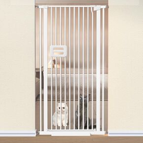 Mestuel 55" Cat Gate Extra Tall Pet Gate, 29.5-32.8" Wide Cat Dog Gate for Doorways& Stairs, Tall Cat Gate Metal Walk Through Auto Close 1.38'' Narrow Gap, Pressure Mounted No Drilling, White