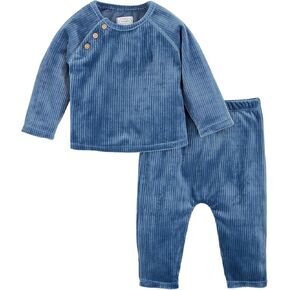 Mud Pie baby-boys Baby Blue Velour Outfit Set