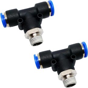 2pcs Pneumatic Male Run Tee Fitting Tube OD 1/4" X NPT 1/4" Push in Air Fitting